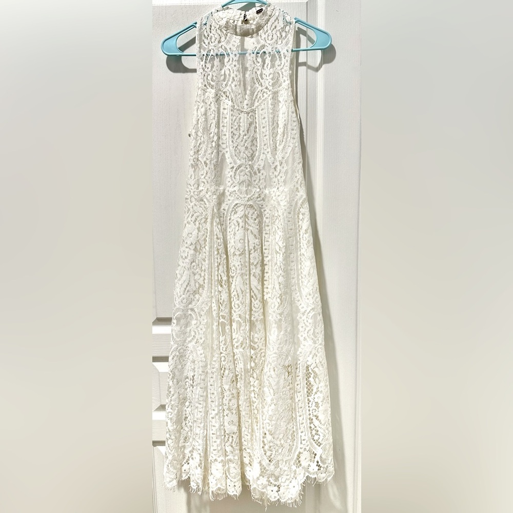 Free People Sleeveless Angel Rays Illusion Floral Lace Midi Trapeze Dress - Picture 2 of 11